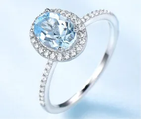 Luxurious Created Oval Sky Blue Topaz Real 925 Sterling Silver Ring