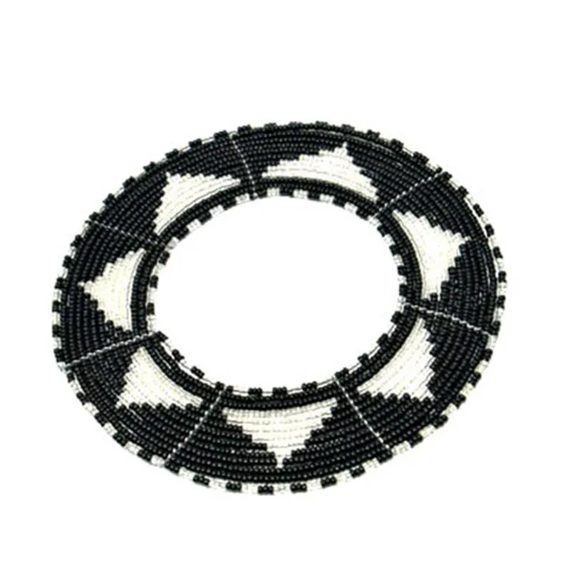 Maasai Disc Beaded Bangle 08 - Black & Silver