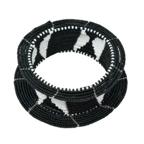 Maasai Ream Beaded Bangle 01 - Black & White