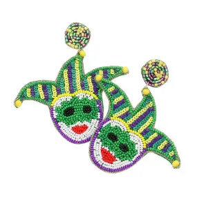 Mardi Gras Felt Back Sequin Beaded Jester Pierrot Earrings