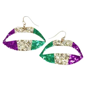 Mardi Gras Glitter Lips Drop Earrings