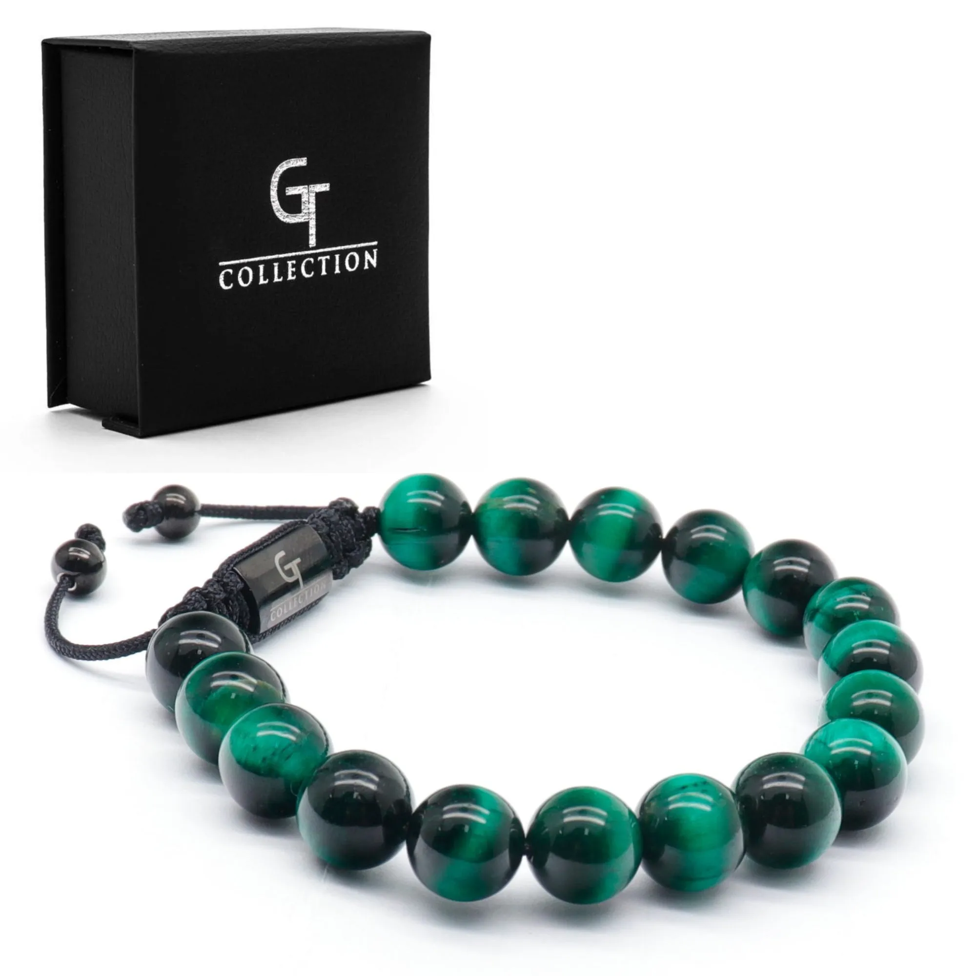 Men's GREEN TIGER EYE Beaded Bracelet - One Size Fits All