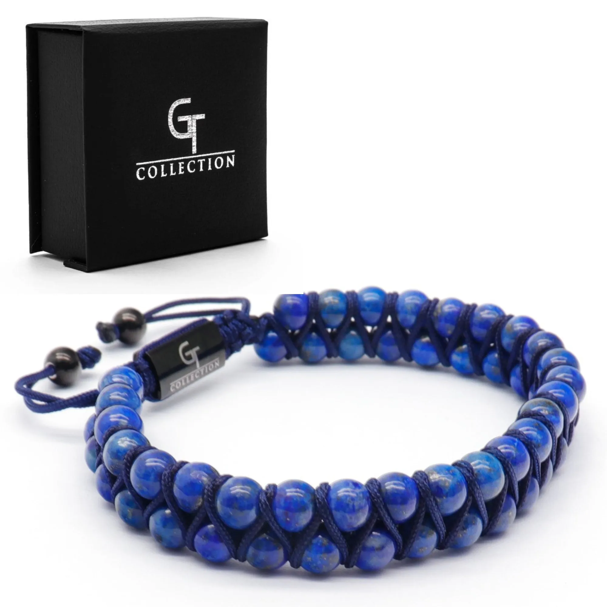 Men's LAPIS LAZULI Double Bead Bracelet - One Size Fits All