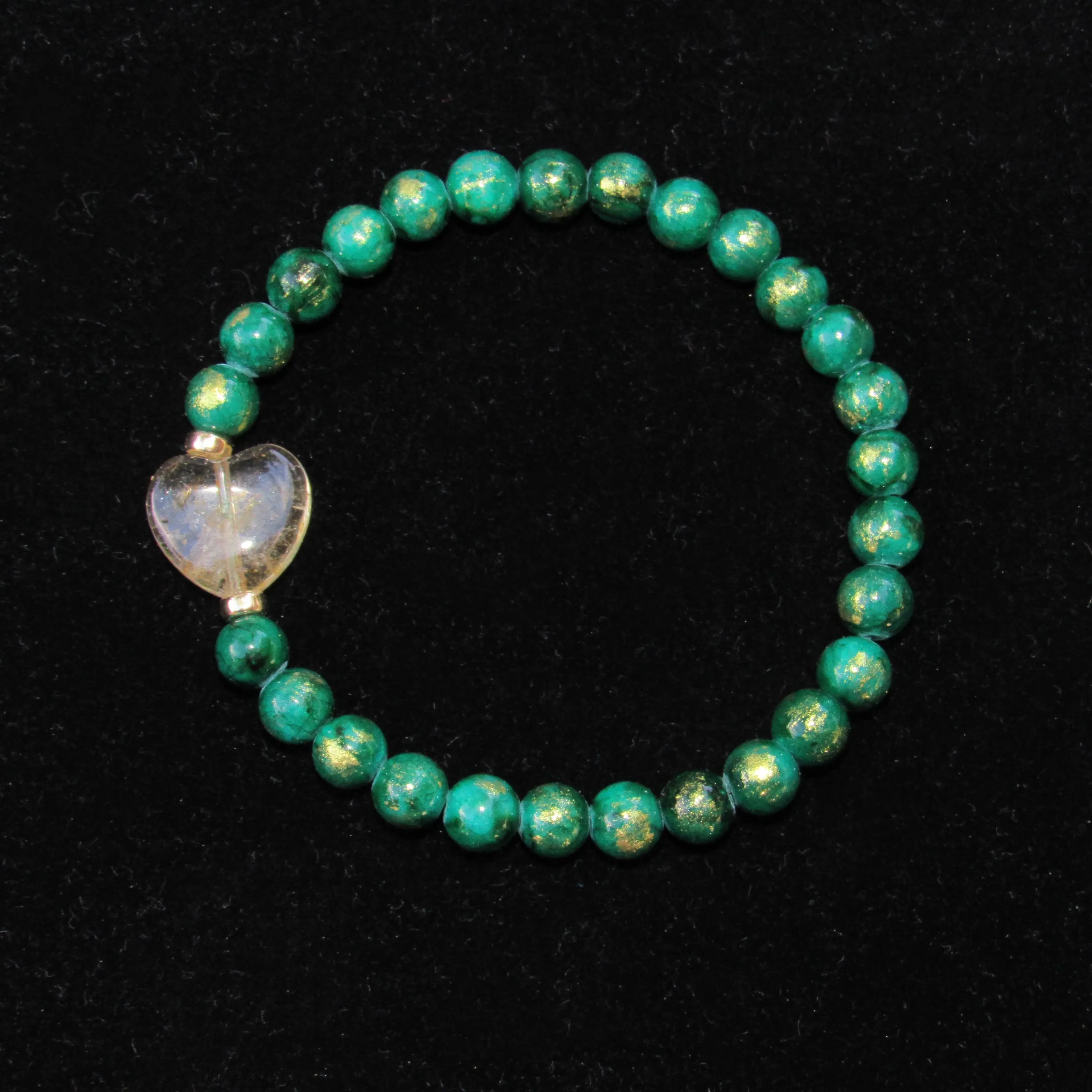 Metallic Jade and Citrine Gemstone Heart Bracelets with 14 kt gf