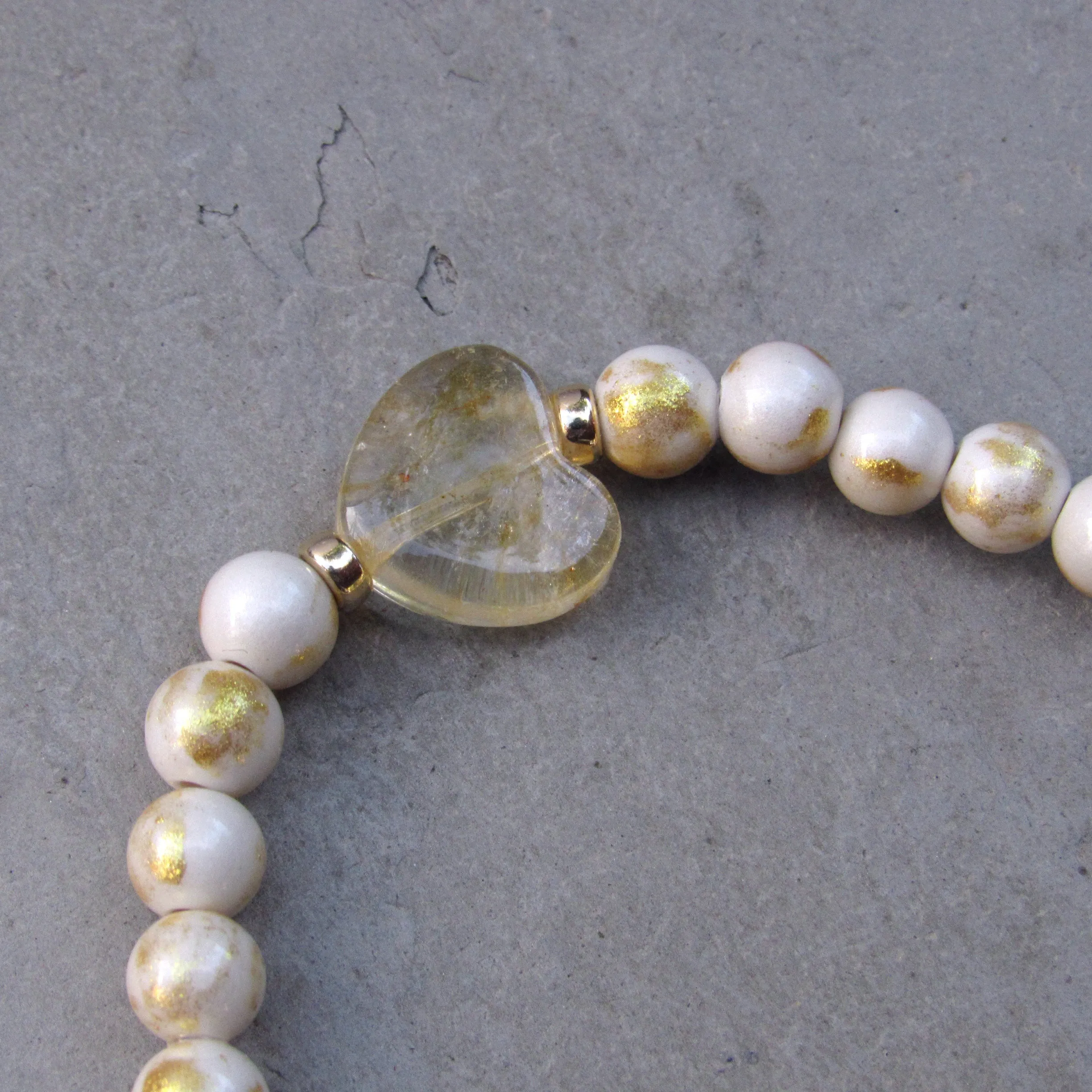 Metallic Jade and Citrine Gemstone Heart Bracelets with 14 kt gf