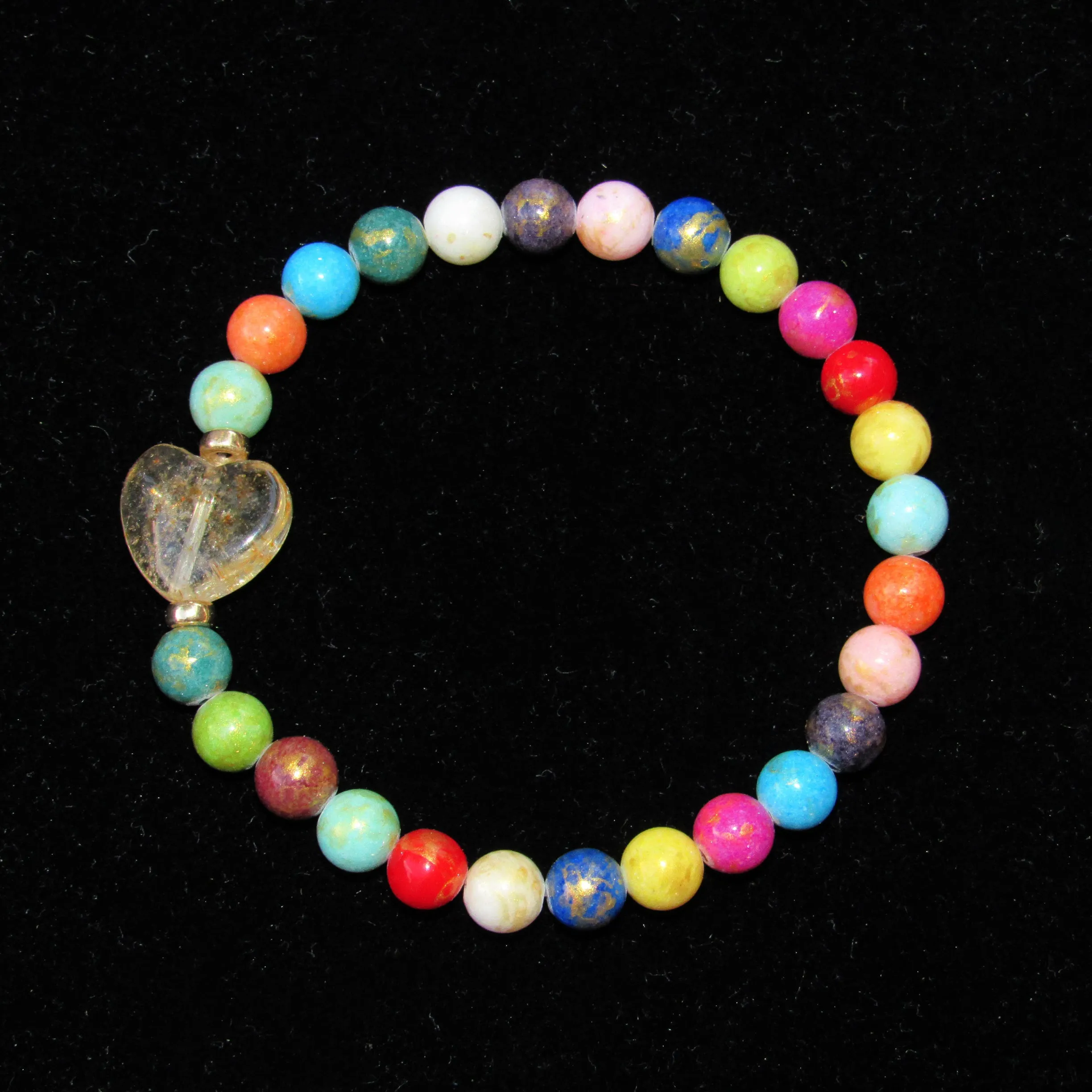 Metallic Jade and Citrine Gemstone Heart Bracelets with 14 kt gf