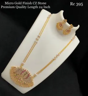 Premium Quality Micro Gold Finish CZ Stone Necklace Set for Women - 24-Inch Long - SHAKI001NSA