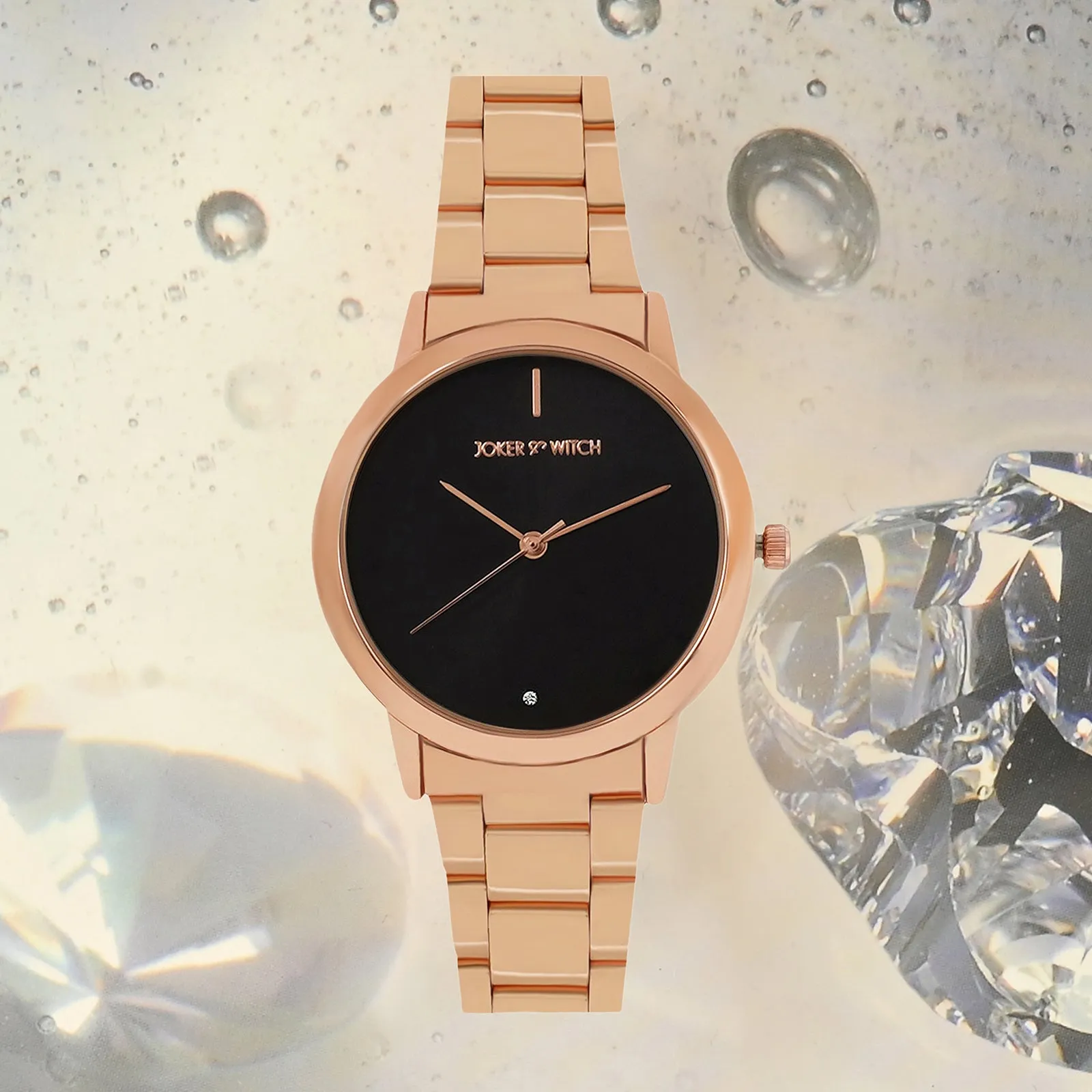 Midnight Black Dial Rosegold Metallic Strap Watch