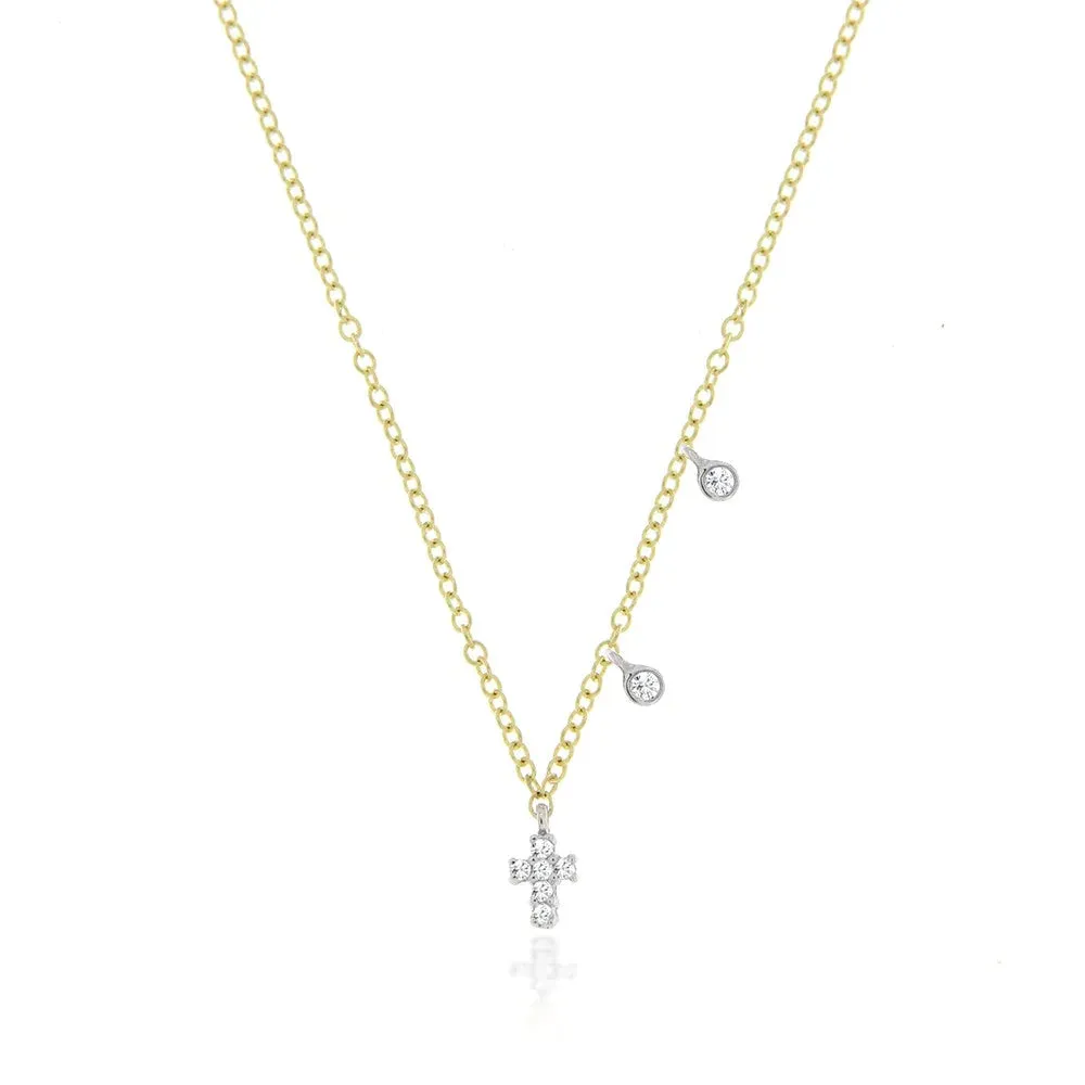 Mini Cross and Diamond Drop Charm Necklace