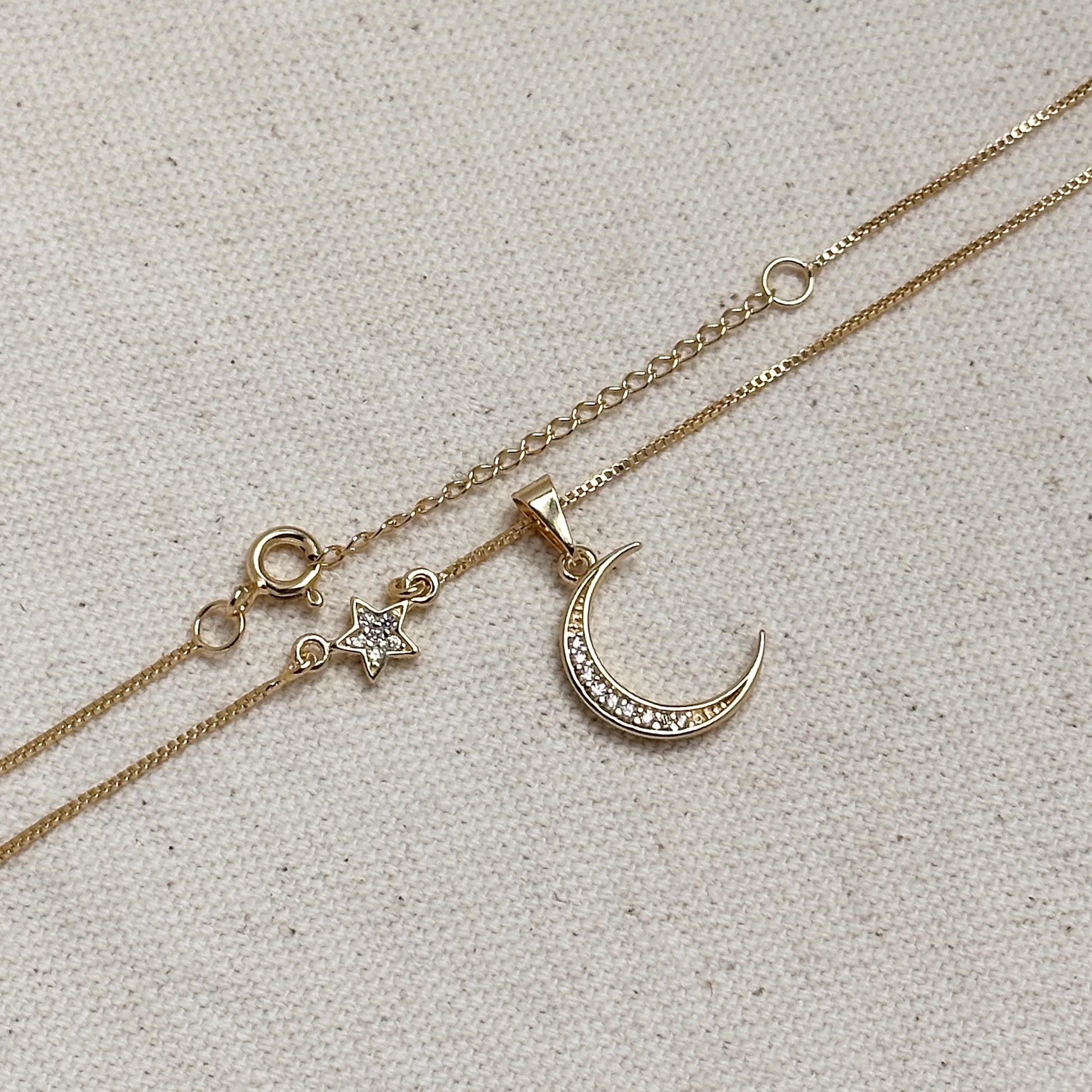 Moon and Star Necklace 18k Gold Filled