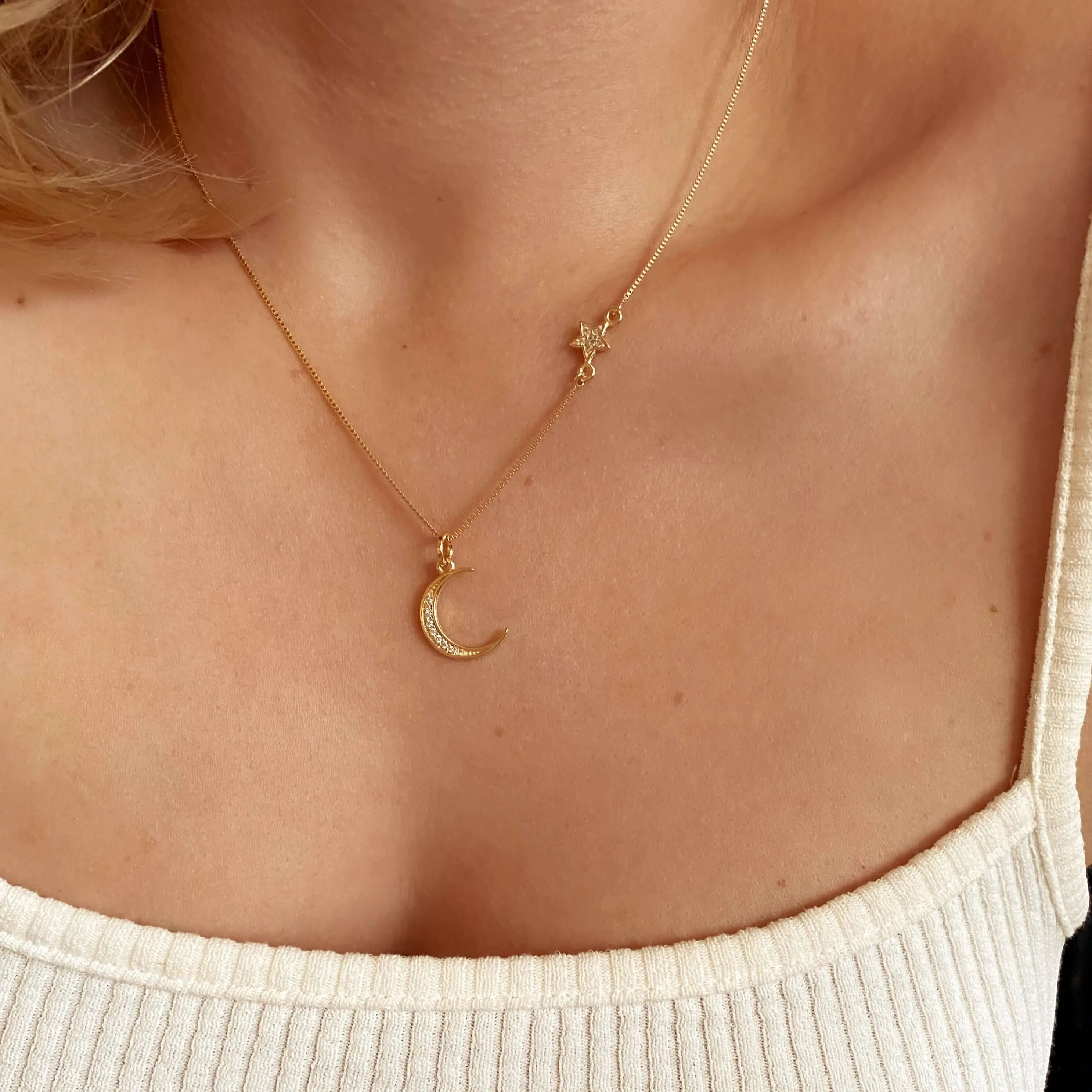 Moon and Star Necklace 18k Gold Filled