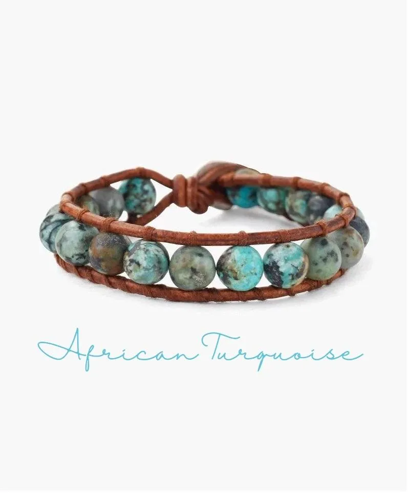 Natural African Turquoise Single Wrap Bracelet For Him or Her