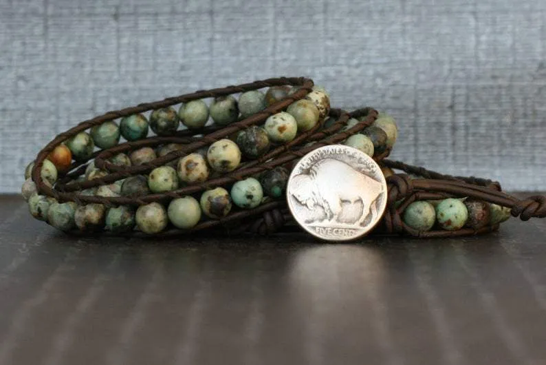 Natural African Turquoise Single Wrap Bracelet For Him or Her