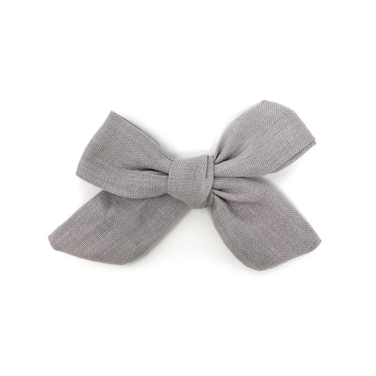 oh baby! School Girl Bow Linen Hair Clip Medium - Gray