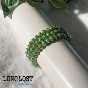 Olive Green Glass Bead Stretch Bracelet