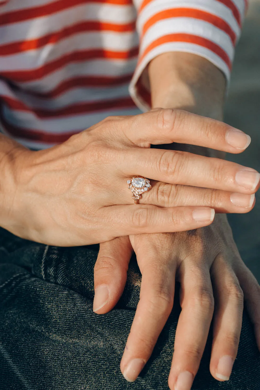 Oval lab grown diamond engagement ring, rose gold ring with diamond halo / Sophie