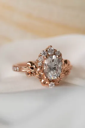 Oval lab grown diamond engagement ring, rose gold ring with diamond halo / Sophie