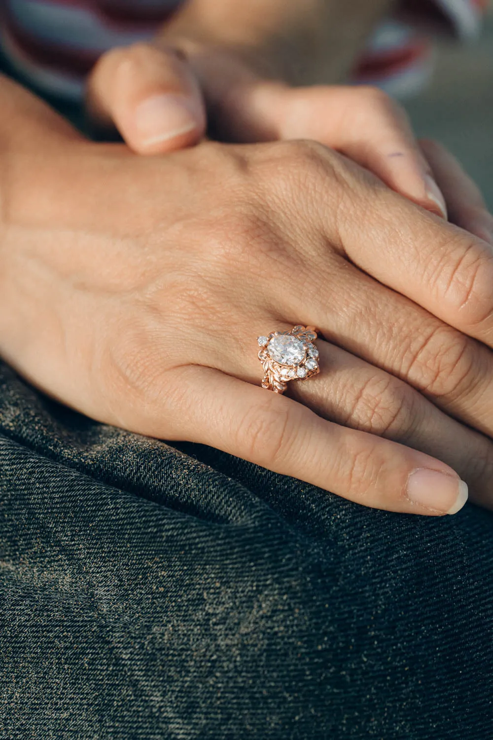 Oval lab grown diamond engagement ring, rose gold ring with diamond halo / Sophie