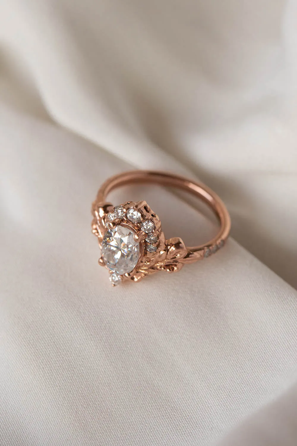 Oval lab grown diamond engagement ring, rose gold ring with diamond halo / Sophie