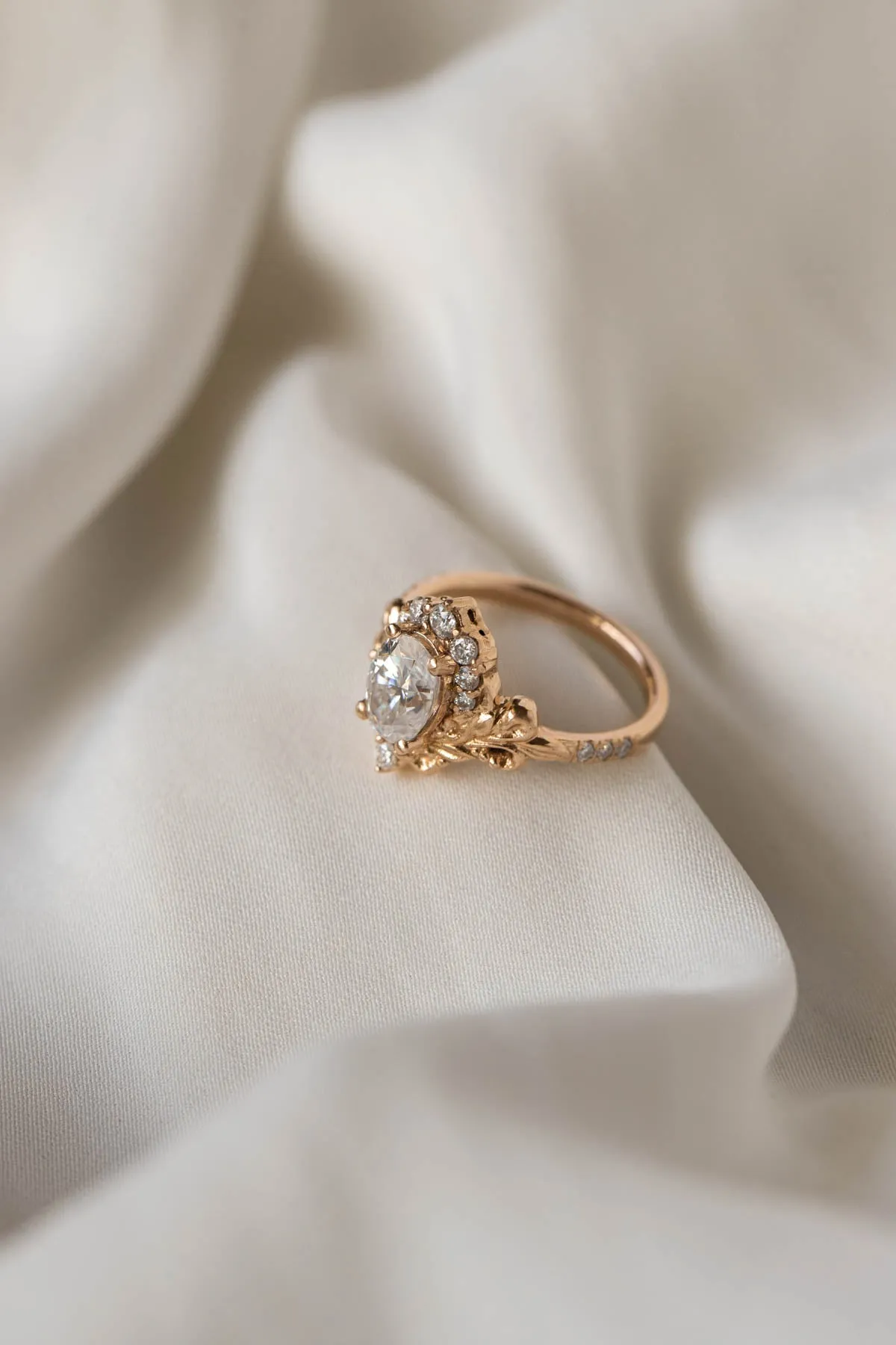 Oval lab grown diamond engagement ring, rose gold ring with diamond halo / Sophie