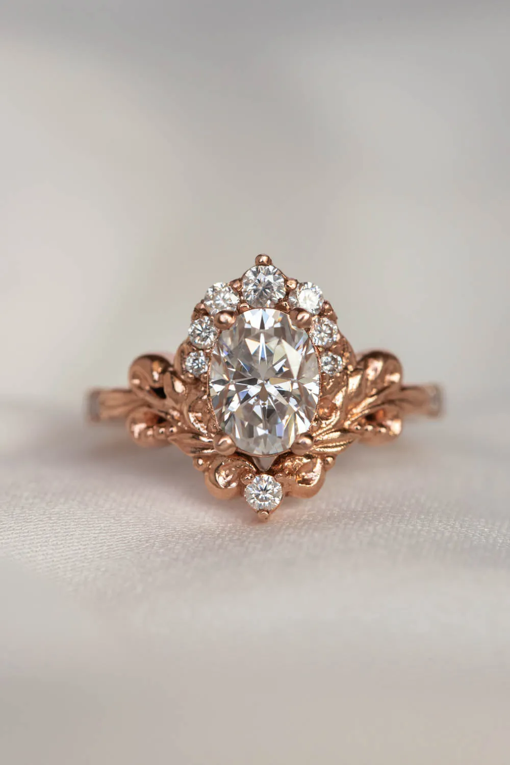 Oval lab grown diamond engagement ring, rose gold ring with diamond halo / Sophie