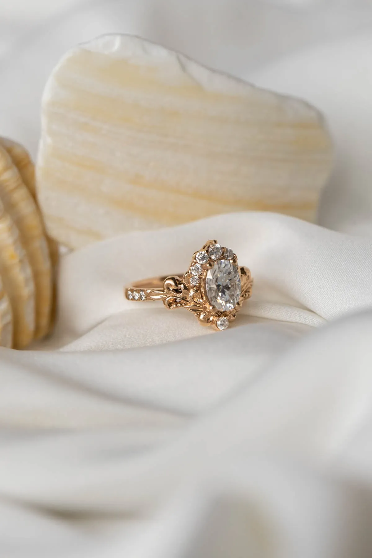 Oval lab grown diamond engagement ring, rose gold ring with diamond halo / Sophie