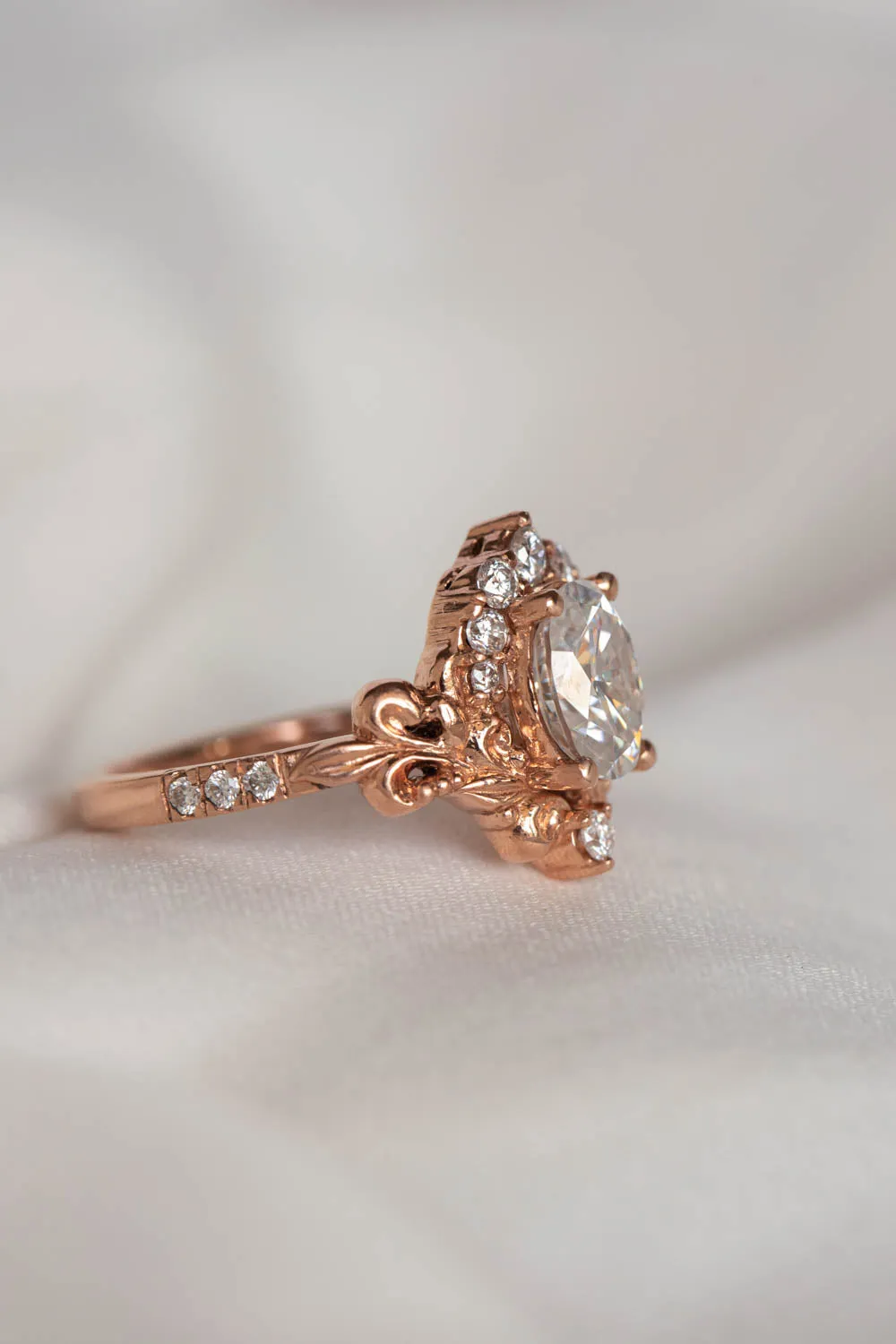 Oval lab grown diamond engagement ring, rose gold ring with diamond halo / Sophie