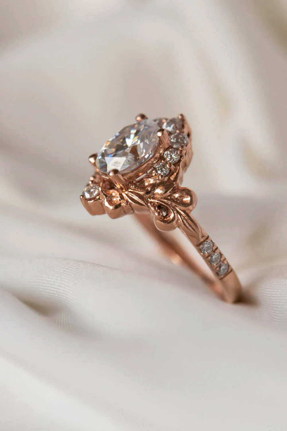 Oval lab grown diamond engagement ring, rose gold ring with diamond halo / Sophie