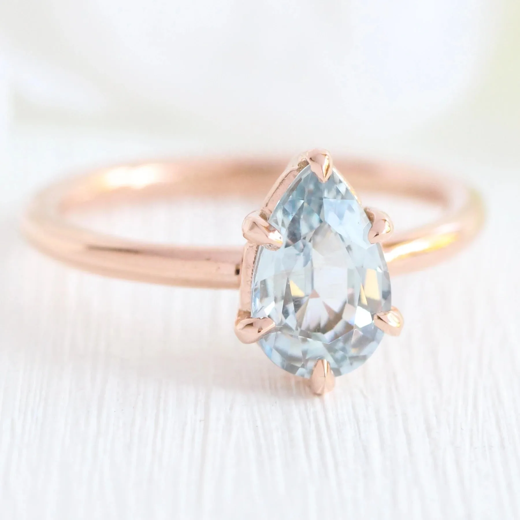 Pear Aquamarine Solitaire Engagement Ring Gold