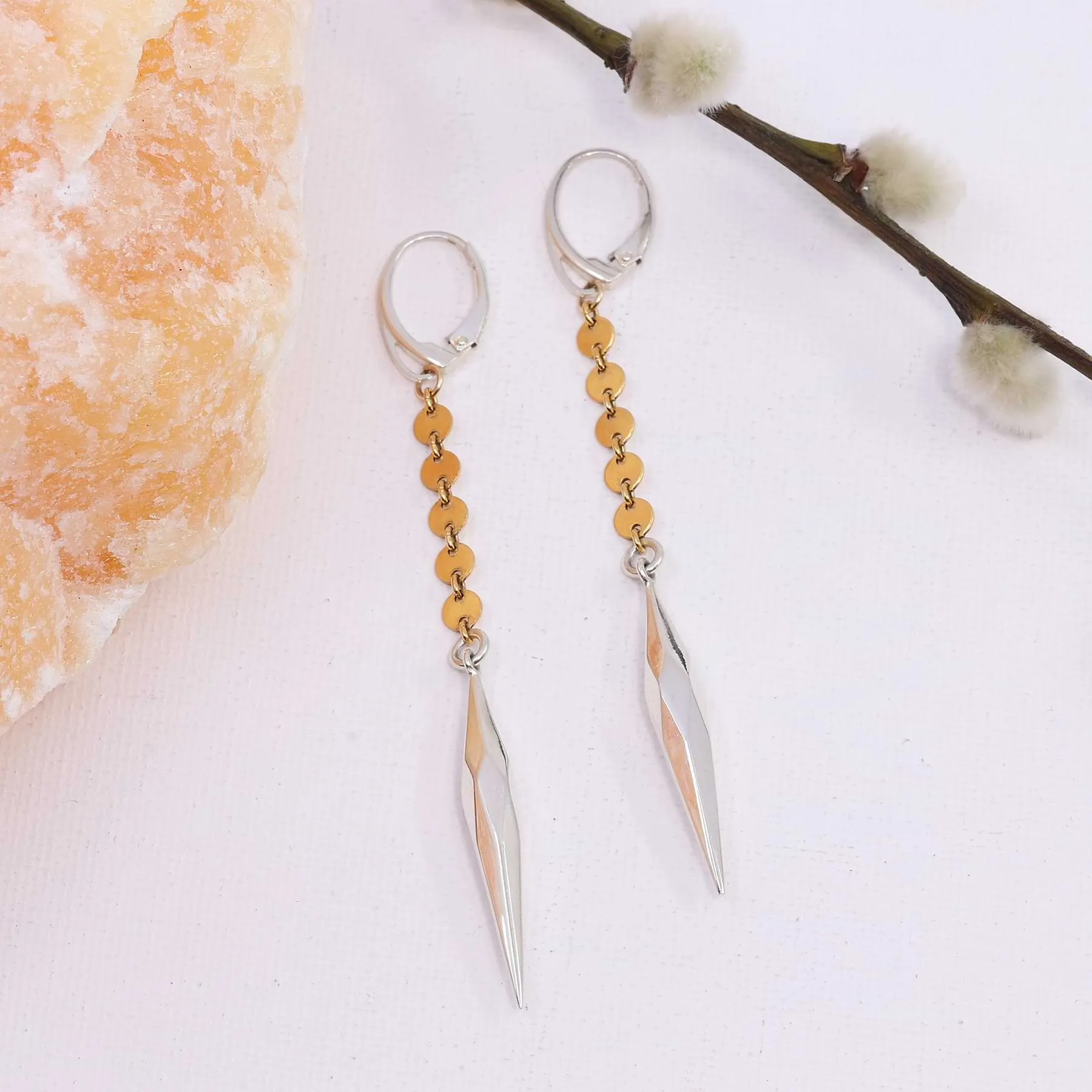 Pendulum - Sterling Silver Gold Drop Earrings