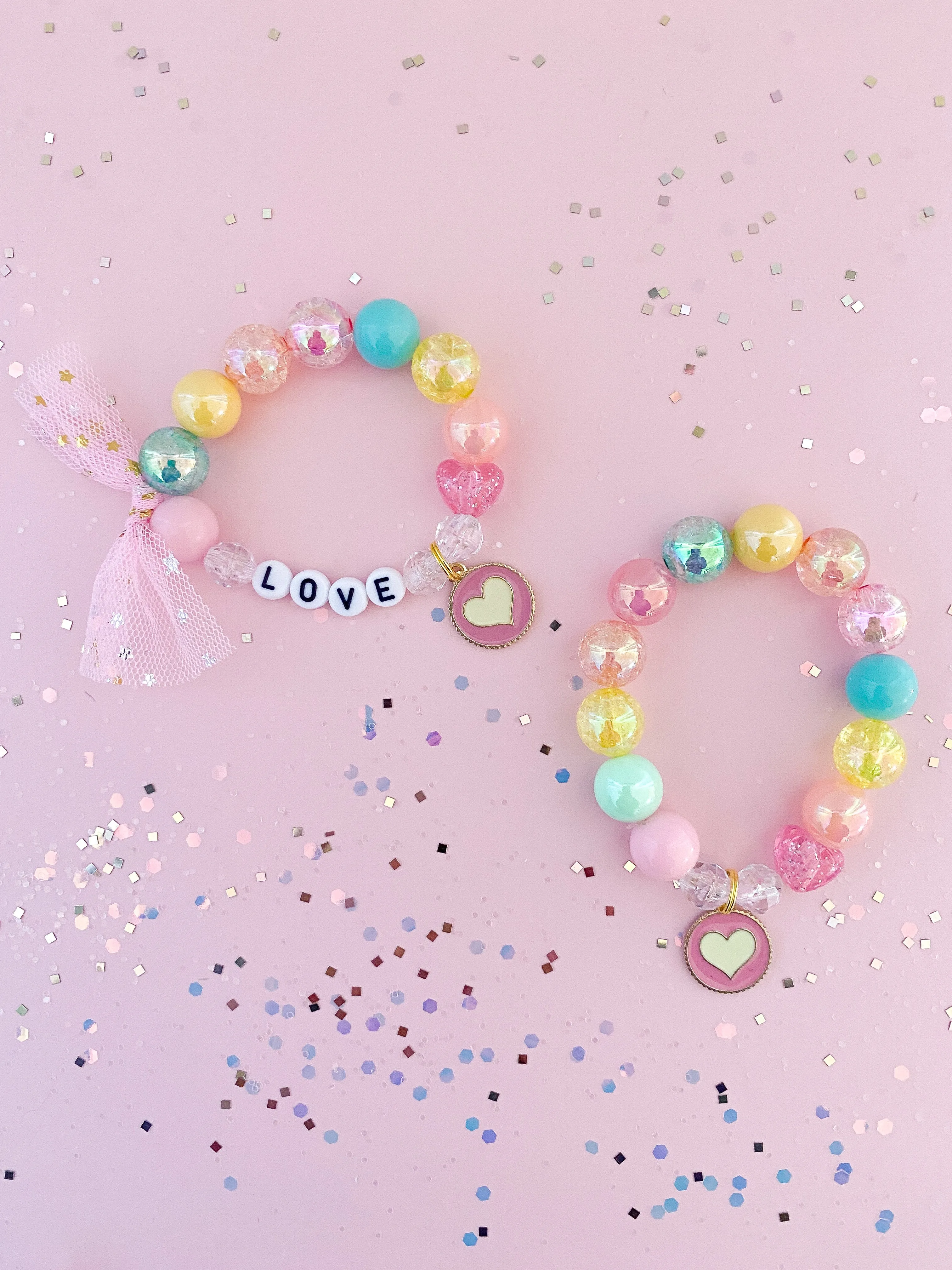 Pink and Cream Heart Charm Bracelet - Customizable