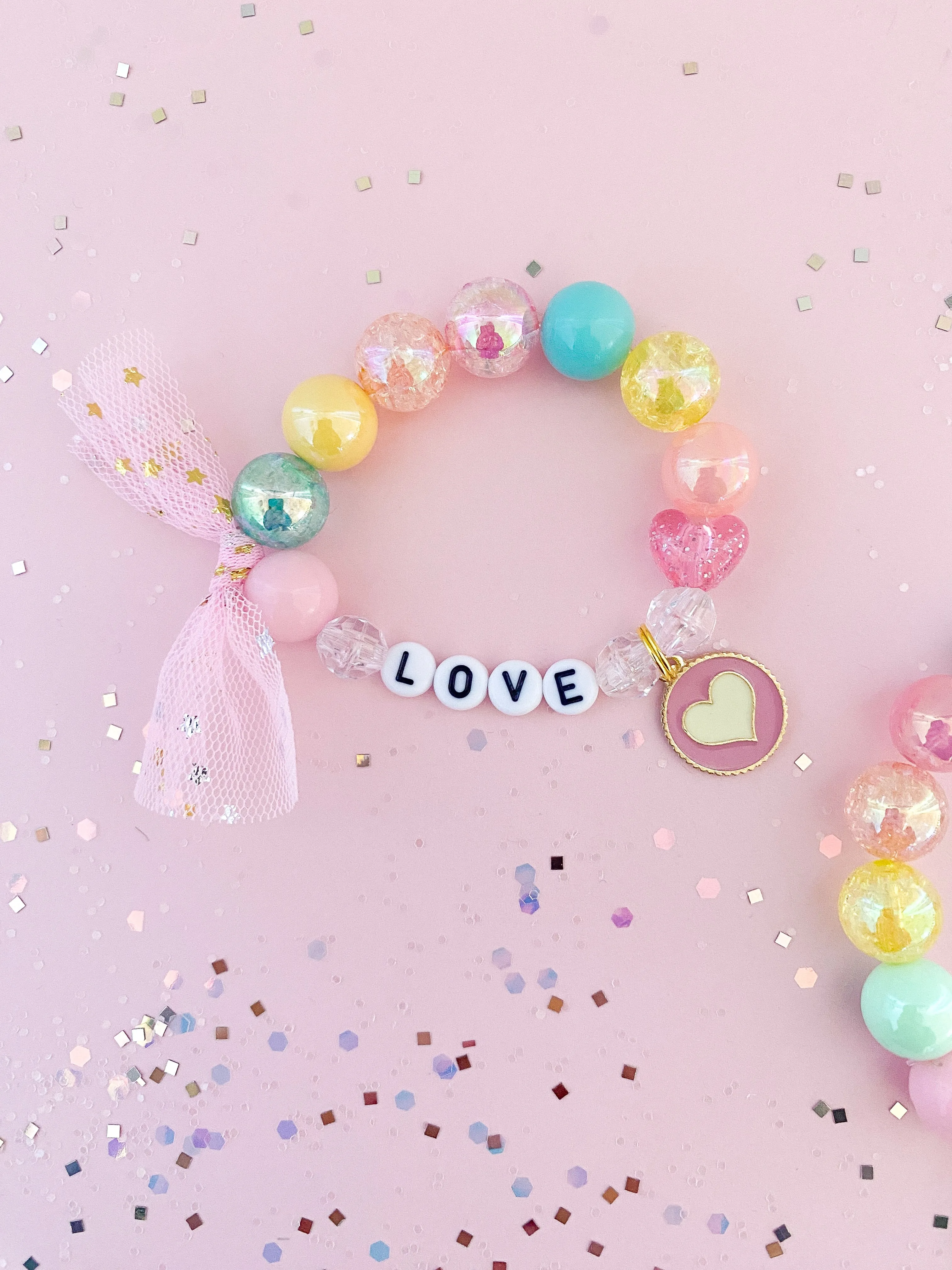 Pink and Cream Heart Charm Bracelet - Customizable