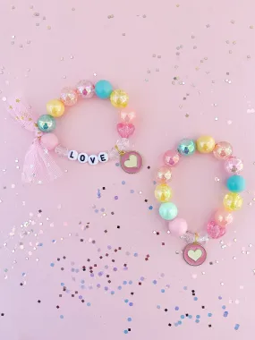 Pink and Cream Heart Charm Bracelet - Customizable