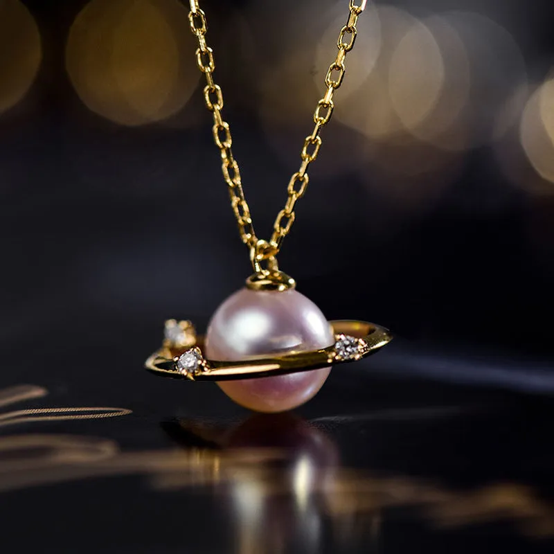 Planet Sterling Silver Pearl Pendant Necklace