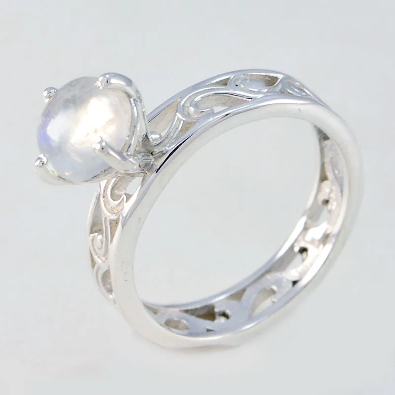 Pleasing Gem Rainbow Moonstone Sterling Silver Ring Grandmother Jewelry