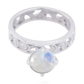 Pleasing Gem Rainbow Moonstone Sterling Silver Ring Grandmother Jewelry