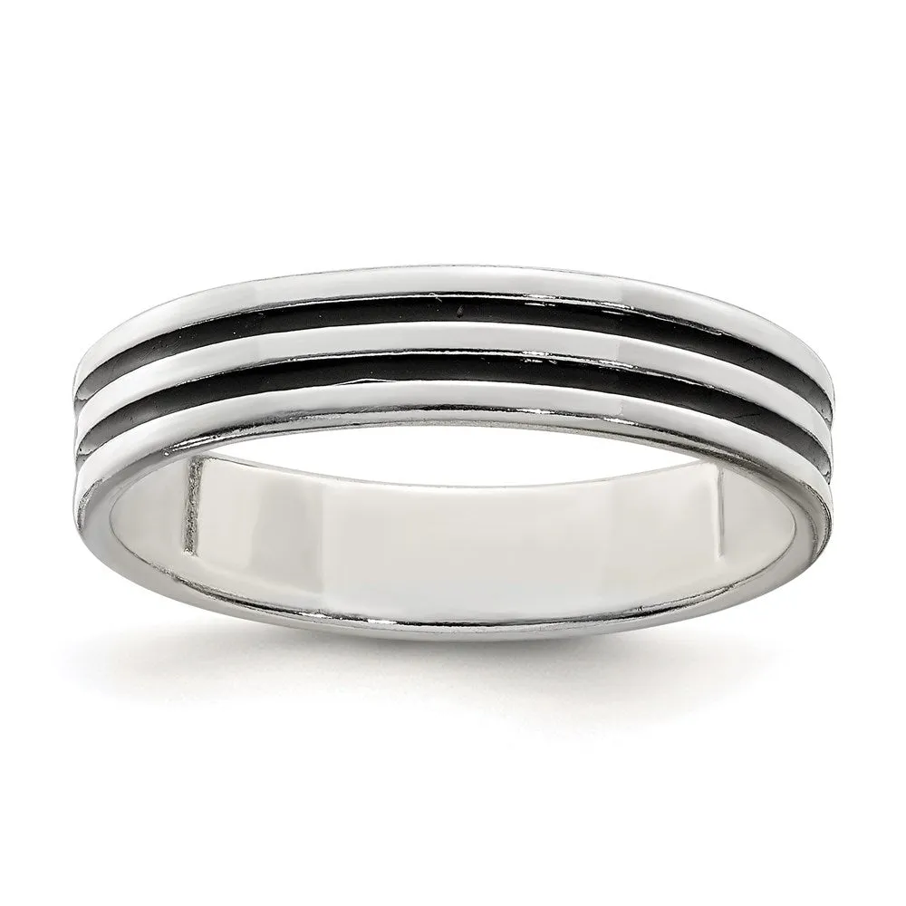 Polished Black Enamel Women's Ring in Sterling Silver