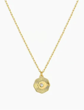 Power Birthstone Coin Necklace (April), Gold/White Topaz