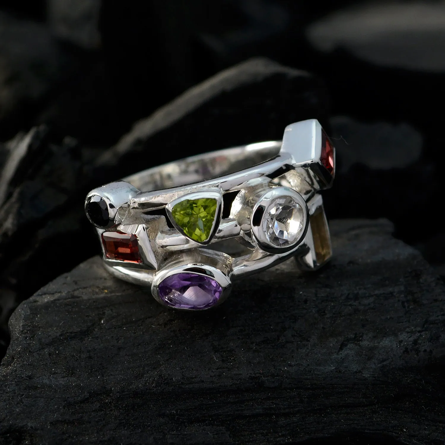 Prettyish Stone Multi Stone Sterling Silver Rings Buy Jewelry Online