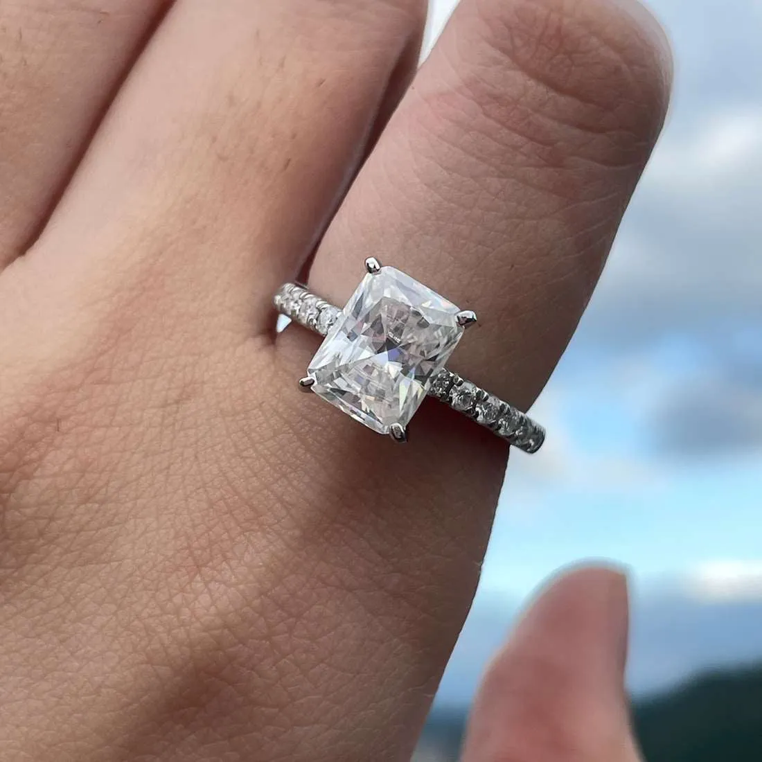 Radiant Cut Moissanite Engagement 925 Sterling Silver Ring