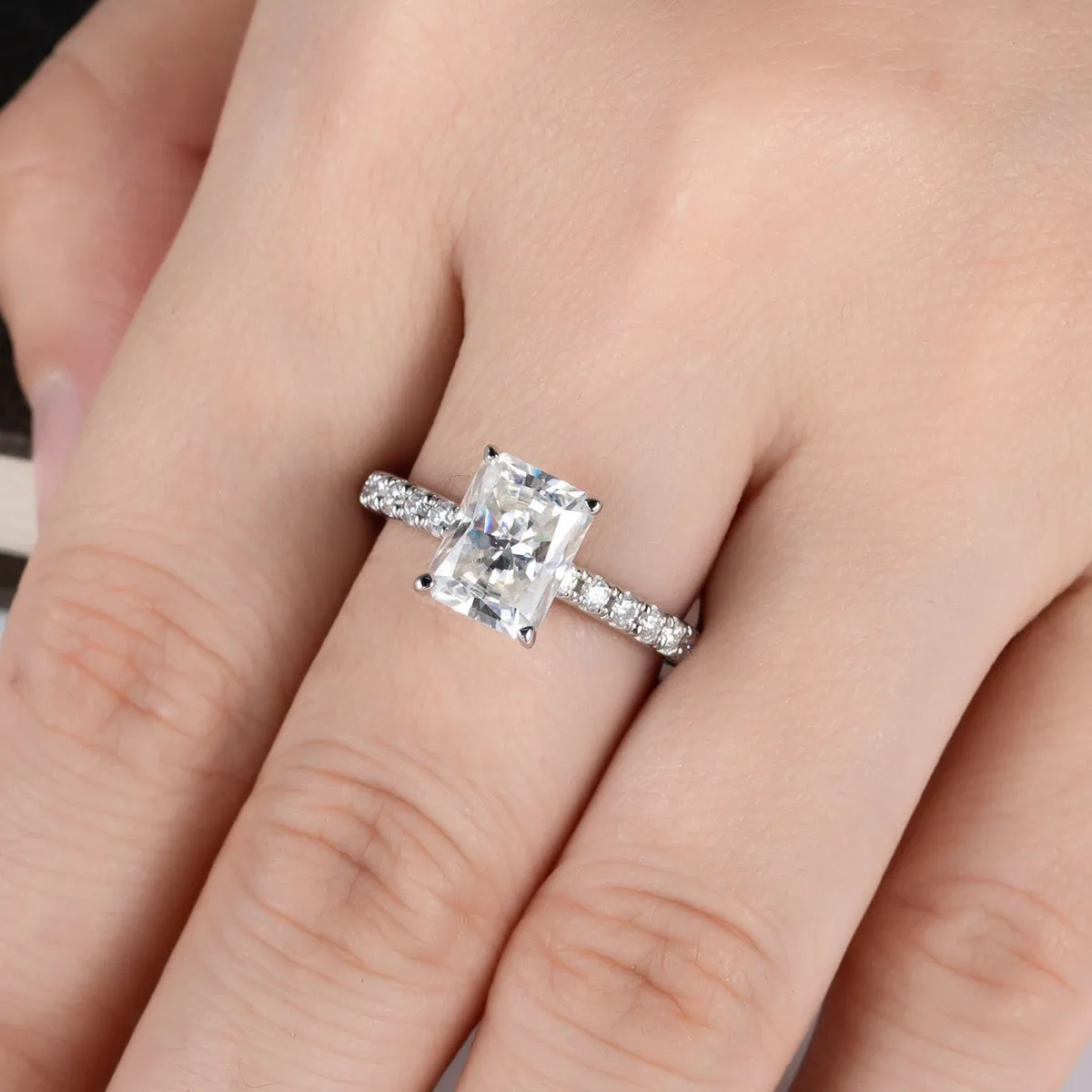 Radiant Cut Moissanite Engagement 925 Sterling Silver Ring