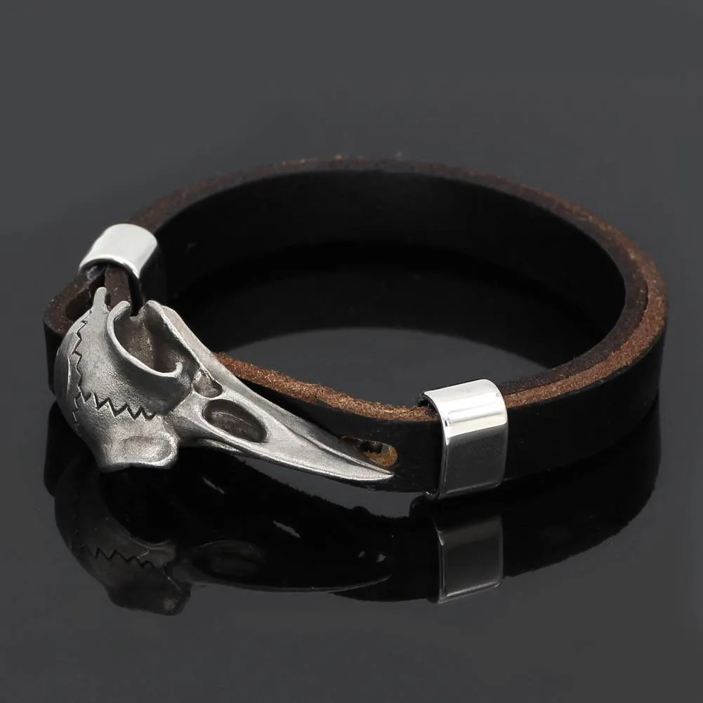 Raven Skull Leather Bracelet