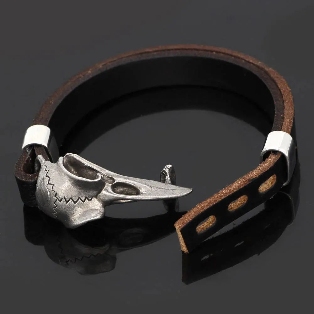 Raven Skull Leather Bracelet