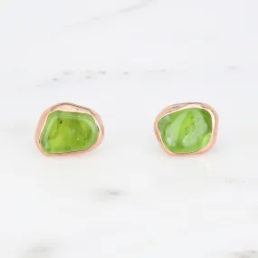 Raw Peridot Stud Earrings in Rose Gold