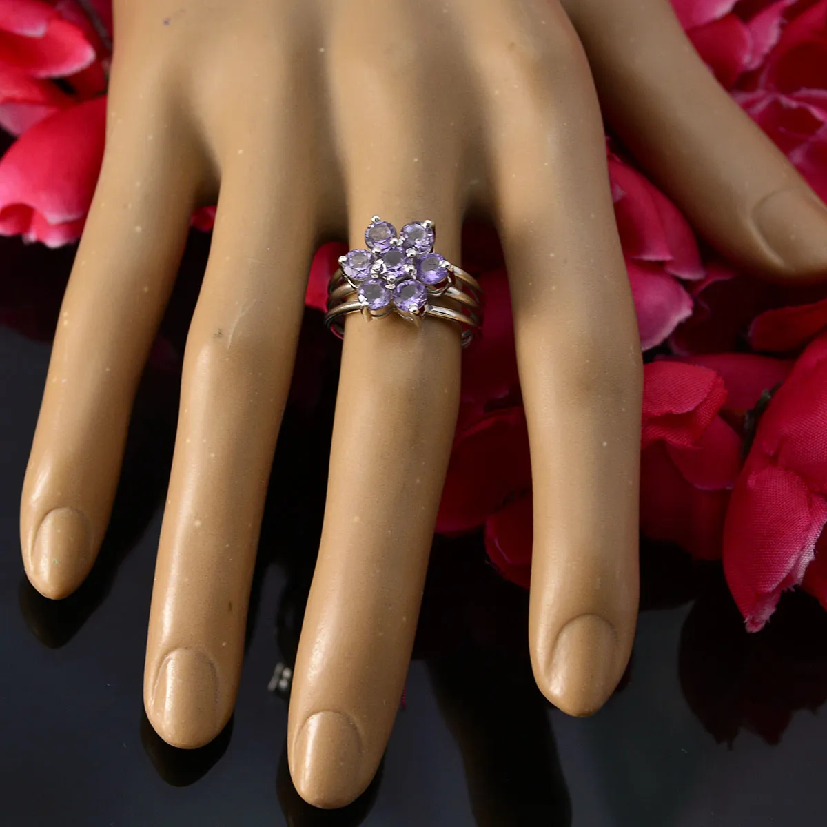 Riyo Charming Gemstone Amethyst Silver Rings Famous Jewelry Brands