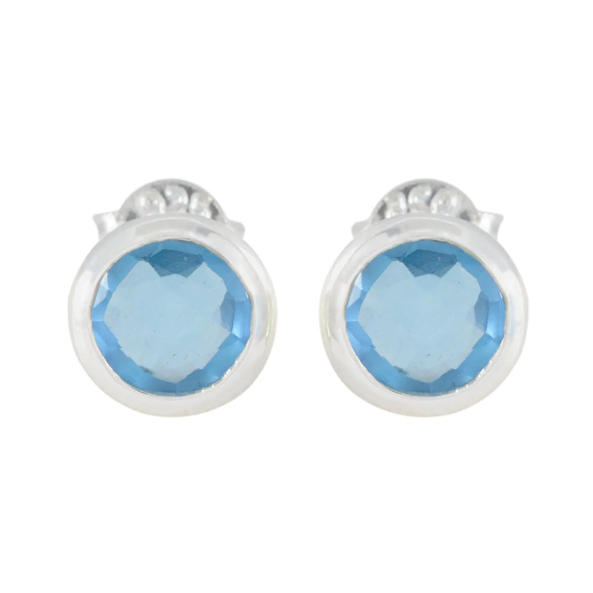 Riyo Easy On The Eye 925 Sterling Silver Earring For Wife Blue Topaz Earring Bezel Setting Blue Earring Stud Earring