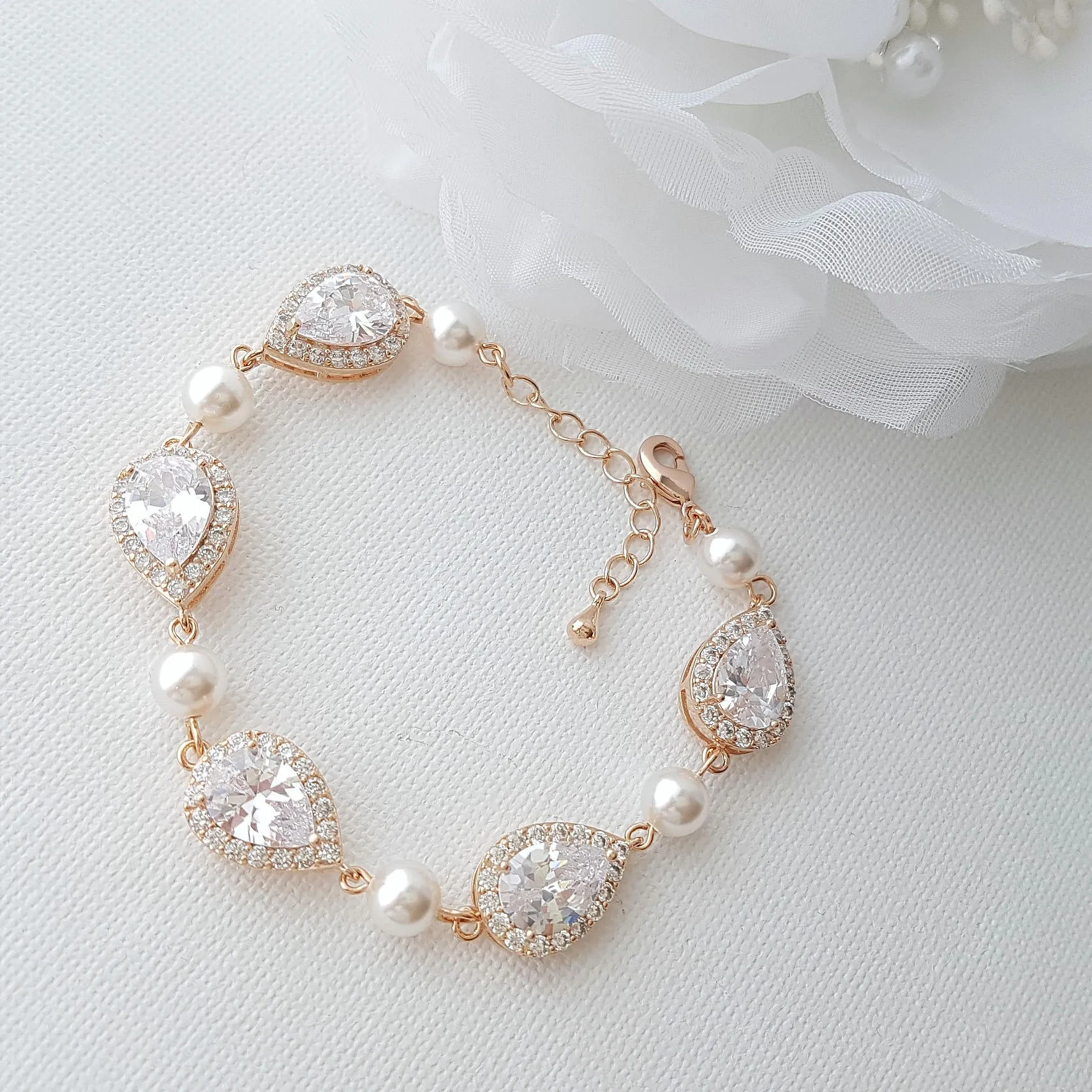 Rose Gold & Pearl Bracelet-Emma