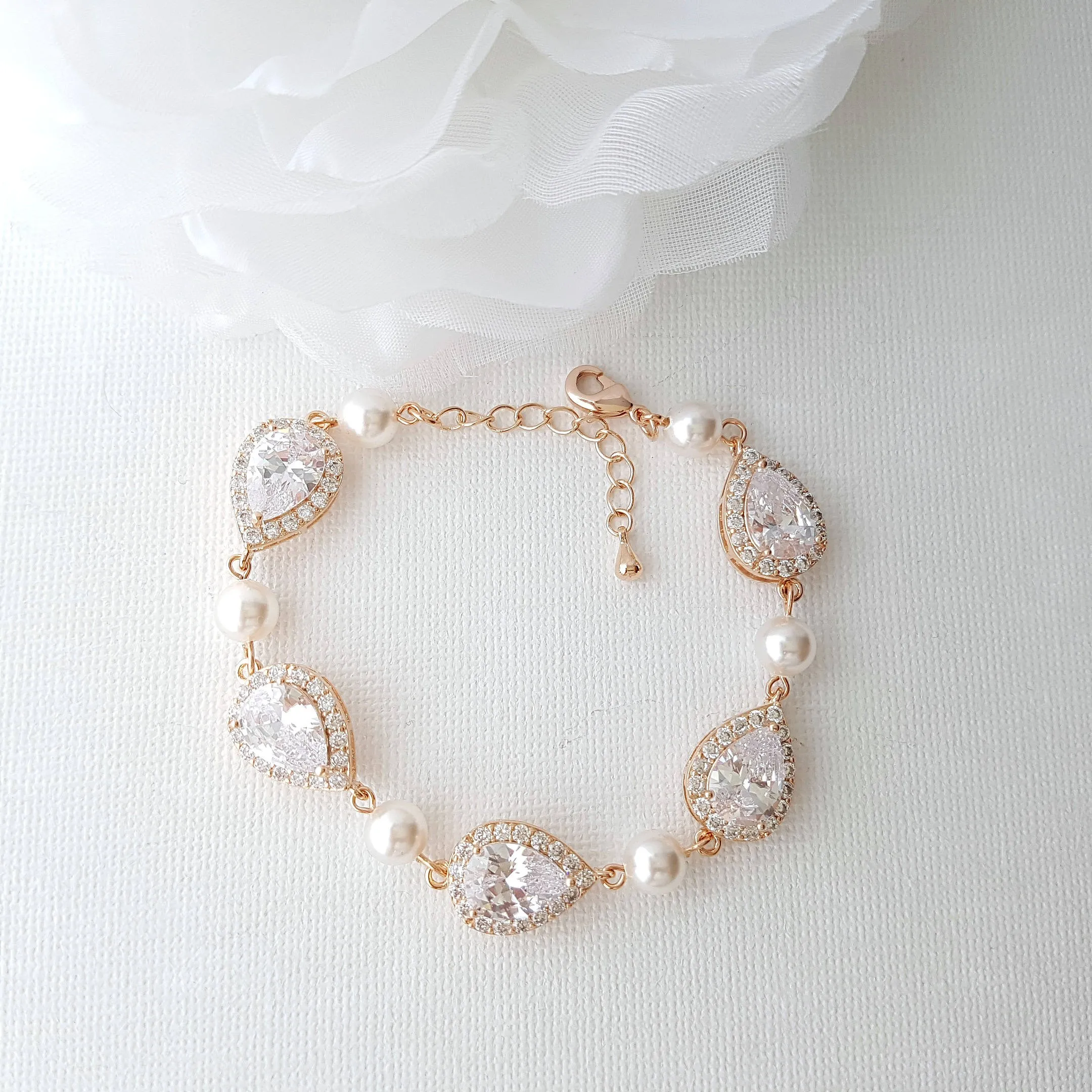 Rose Gold & Pearl Bracelet-Emma