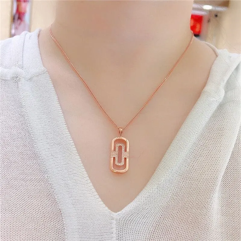 Rose Gold Hollow Geometric Pendant Necklace