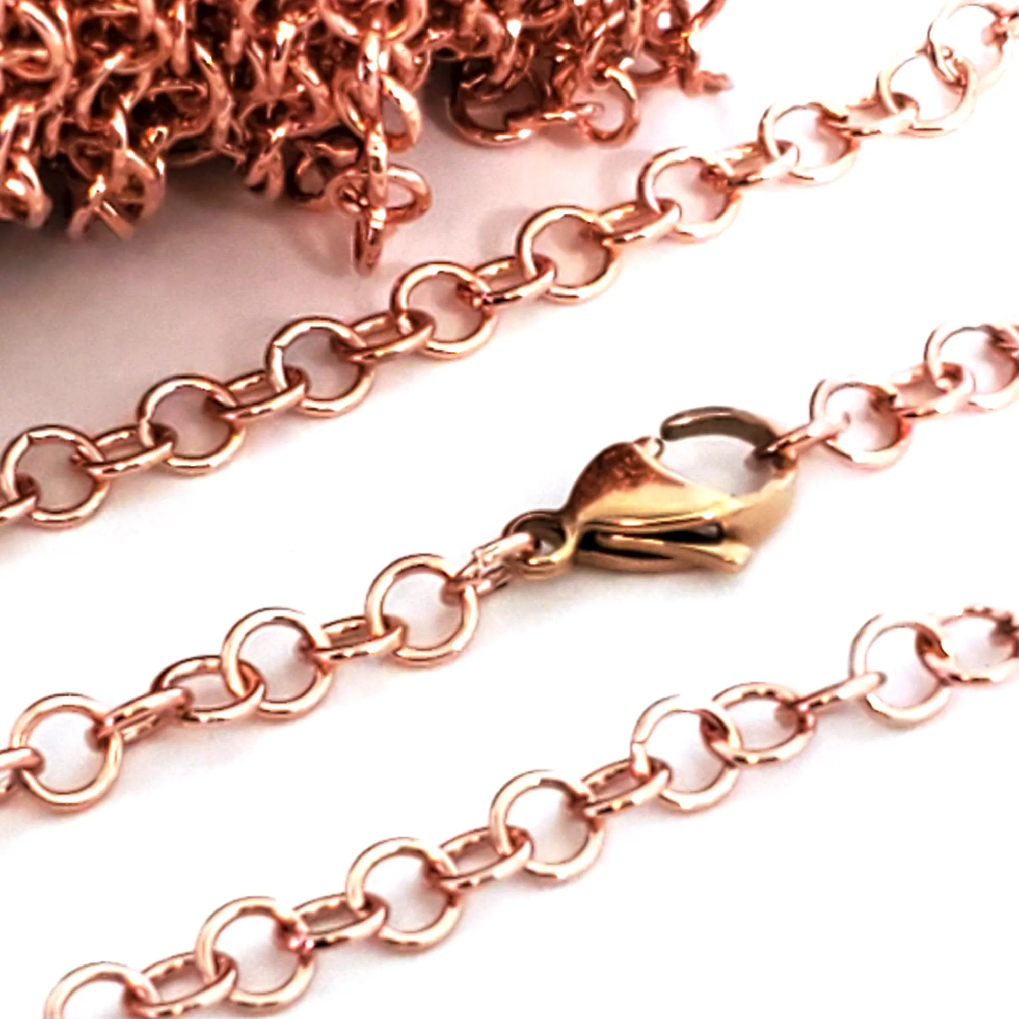 Rose Gold Stainless Chain, Round 5x0.8mm Open Links, 20 Meters on a Spool, #1940 RG